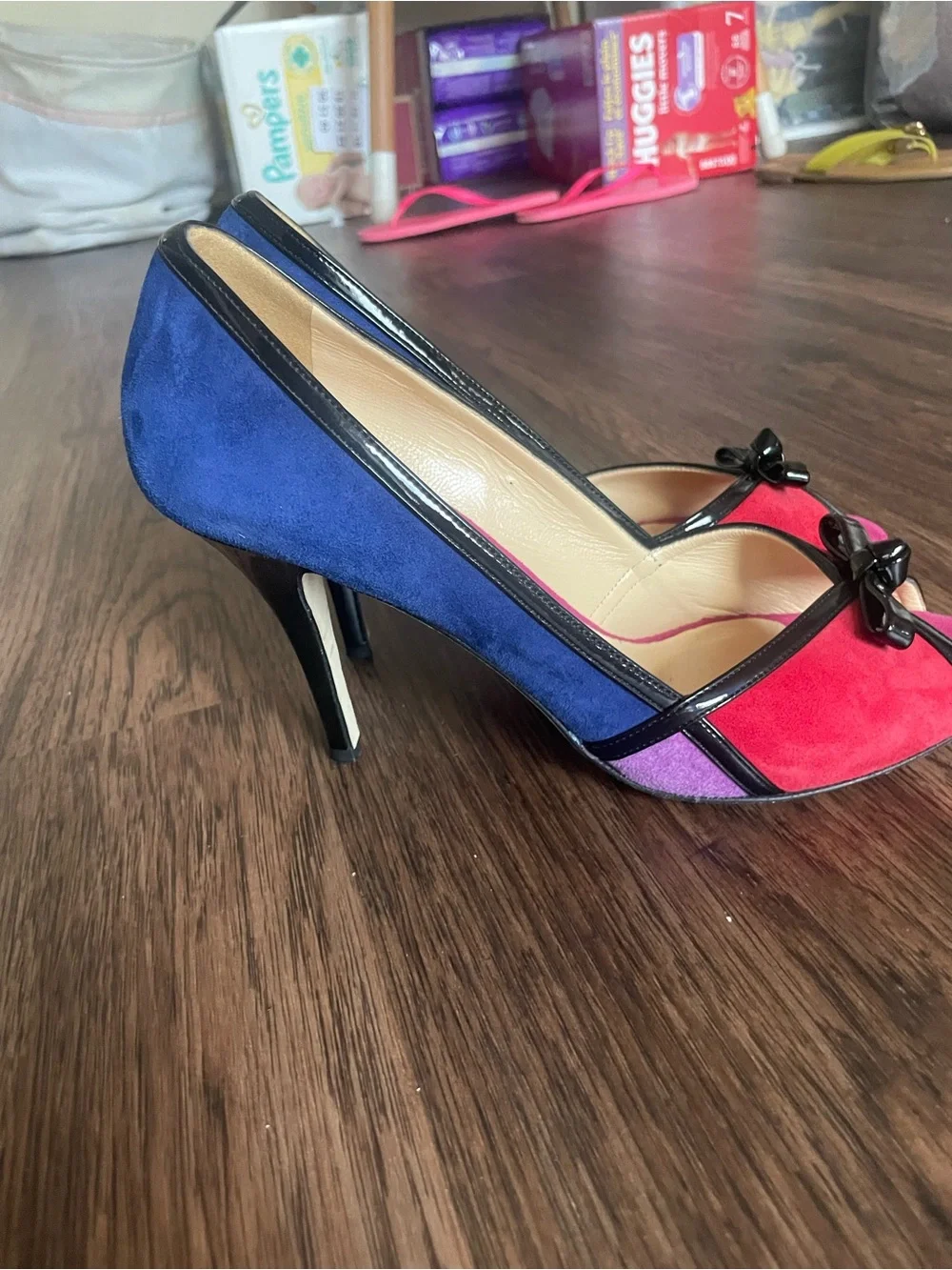 Kate Spade New York Suede Colorblock peep Toe Bow 8.5